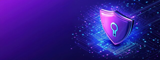 Wall Mural - a purple background with a blue shield with a key on it