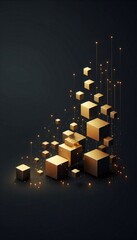 Aufkleber - Glowing golden cubes float in dark space