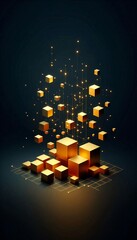 Aufkleber - Glowing golden cubes float in dark space