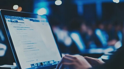 Hands Typing on Laptop Keyboard in Dim Lighting