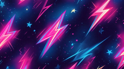 Wall Mural - Dynamic neon bolts on a retro backdrop with glowing light accents