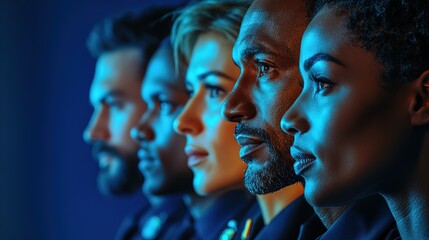 Wall Mural - Diverse team of Police professionals are standing in profile