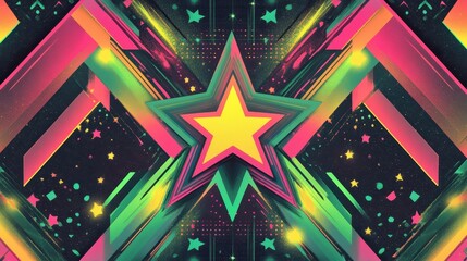 Wall Mural - Dynamic glowing textures and pixel art patterns define this chic retro wallpaper