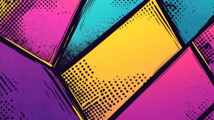 Wall Mural - Empty comic panels with glowing neon colors define this dynamic retro wallpaper