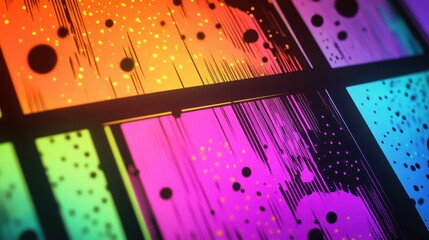 Wall Mural - floating comic panels with glowing neon tones create depth in this retro 70s wallpaper