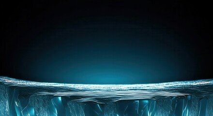 Mysterious blue cyber landscape with digital waves