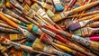 © lapeepon - A messy pile of used paint brushes , dirty, pile, brushes, paint, used, art supplies, messy, disorganized, cluttered