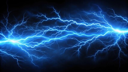 Wall Mural - Blue lightning crackling in a mesmerizing rendering against a dark background, blue, lightning, electricity, energy