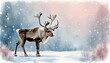 ©  VladaToday - Serene winter landscape with delicate watercolor caribou and snowfall