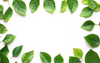 Wall Mural - frame of green leaves isolated on white background