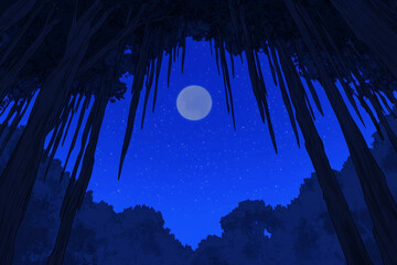 Wall Mural - A dark sky with a full moon and stars