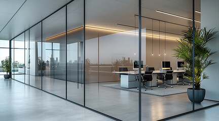 Aufkleber - Modern Interior design of an open office with glass partitions and management office.