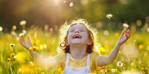 Joyful Child in a Flower Field: A Moment of Pure Bliss