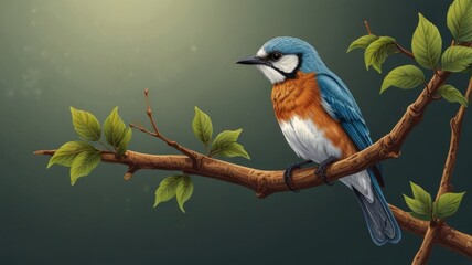 Wall Mural - Blue-breasted bird perched on a branch.