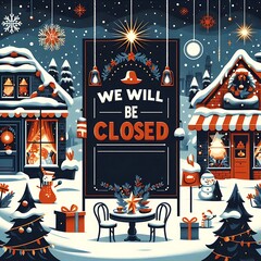 Wall Mural - We will be closed on Christmas day card or backgrounds or banners. vector illustration restaurant poster, flyer, banner, template, advertisement created with generative ai