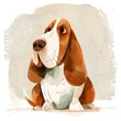 © yailek - A charming illustration of a basset hound sitting gracefully, showcasing its unique features and expressive eyes.