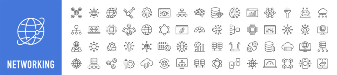 Wall Mural - networking web icons in line style. connection, network, community, social network, contact us, even