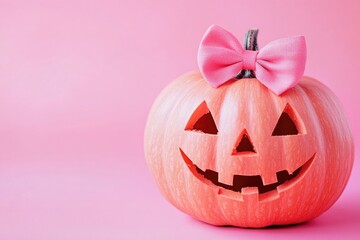 Sticker - Carved Pumpkin with Pink Bow