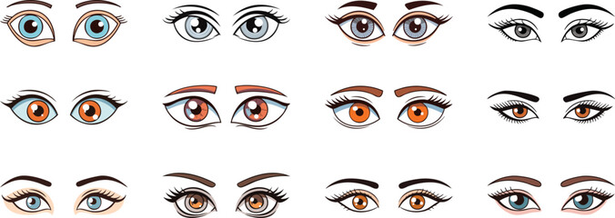 woman cartoon eyes clipart illustration set