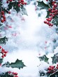 © İsabelle - christmas or new year card invitation with holly leaves and red berries