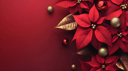 Wall Mural - Abstract background with red Poinsettia leaves. Horizontal composition.