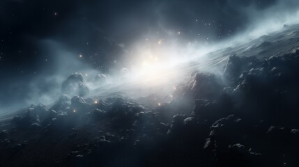 Wall Mural - A distant galaxy with shimmering stars soft natural light space on the right,generative ai illustration
