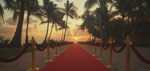 Luxurious Sunset Red Carpet Affair Elegant Pathway to Tropical Paradise