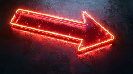 Canvas Print - Glowing Red Neon Arrow Sign on Dark Background