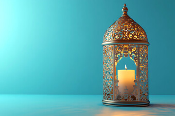 Islamic ramadan kareem celebration lantern with beautiful bokeh lights in the background.