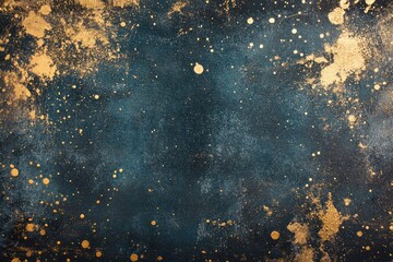 Poster - Abstract dark blue background with gold splatters.