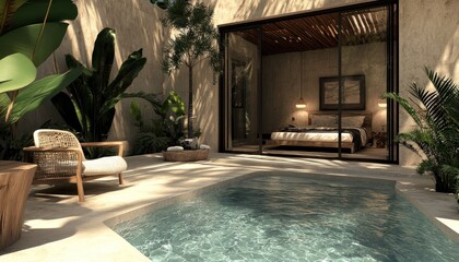 Wall Mural - Tropical Patio with Plunge Pool and View of Bedroom