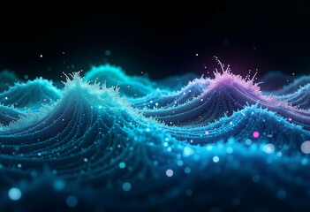 Wall Mural - Vibrant abstract digital art of glowing turquoise waves.