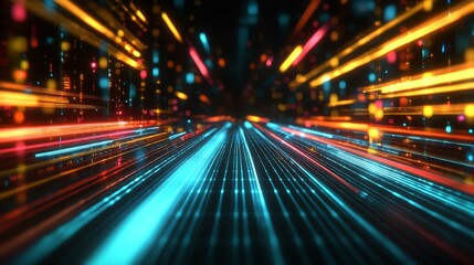 Fototapete - Futuristic Neon Light Streaks in a Sci-Fi Cyberpunk Style Digital Background : Generative AI