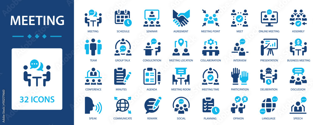 Meeting icons collection. Business meeting and communication sign dig ...
