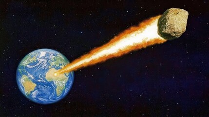 Wall Mural - asteroid approaches earth with bright light trail