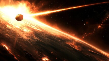 Wall Mural - asteroid approaching earth with motion blur effect