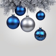 Wall Mural - Christmas blue silver decorations balls New Year isolated