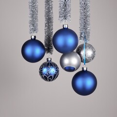 Wall Mural - Christmas blue silver decorations balls New Year isolated
