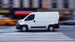 © pvl0707 - Delivery van speeds down bustling city street, capturing the energy and movement of urban life in a fast-paced environment