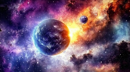 Wall Mural - cosmic scene with asteroid and nebula background