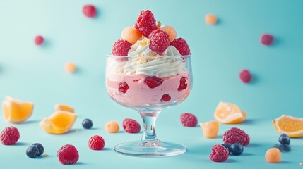 Wall Mural - Refreshing dessert with berries in a glass bowl