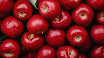 Wall Mural - Vibrant red apples stacked together in a charming display, capturing the essence of freshness and natural beauty in a top-down view