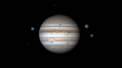 Wall Mural - Jupiter in space, surrounded by its largest moons: Io, Europa, Ganymede, and Callisto.