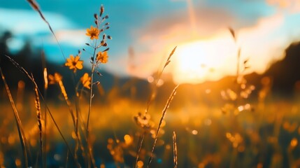  dreamy peaceful tranquil grass field with light glow 