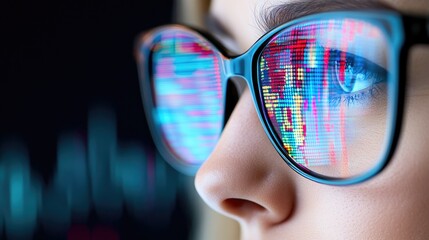Innovative programmer immersed in coding and data analytics with a vibrant abstract backdrop