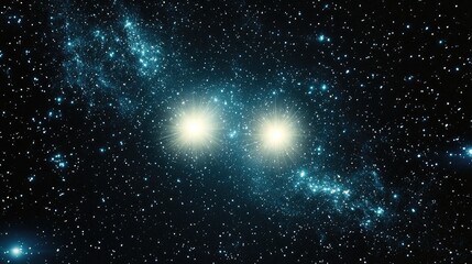 twin stars in a binary system orbiting each other in a cosmic dance amidst the starry background.