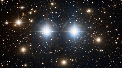 Wall Mural - Twin stars in a binary system orbiting each other in a cosmic dance amidst the starry background.