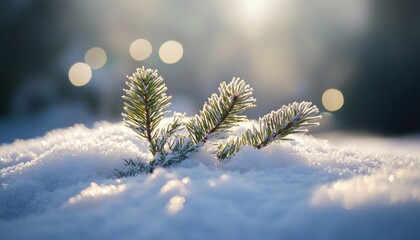 Poster - Frosty Pine Sprigs Emerging from Winter Snow