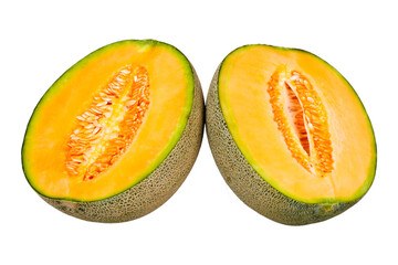 Wall Mural - A whole ripe melon that has been cut in half isolated transparent