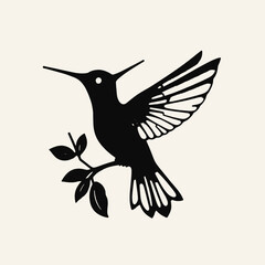 Metal Hummingbird Silhouette, black silhouette on whit background